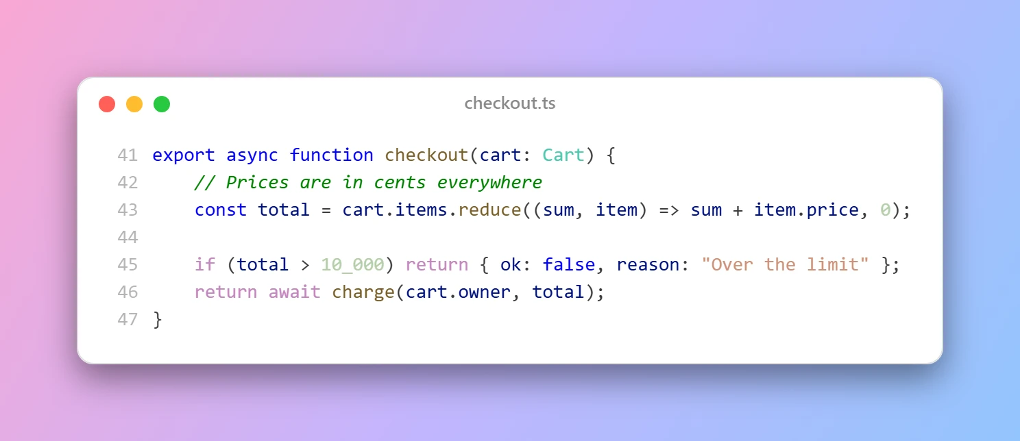 The same snippet from a light theme, on a soft pink-to-blue gradient